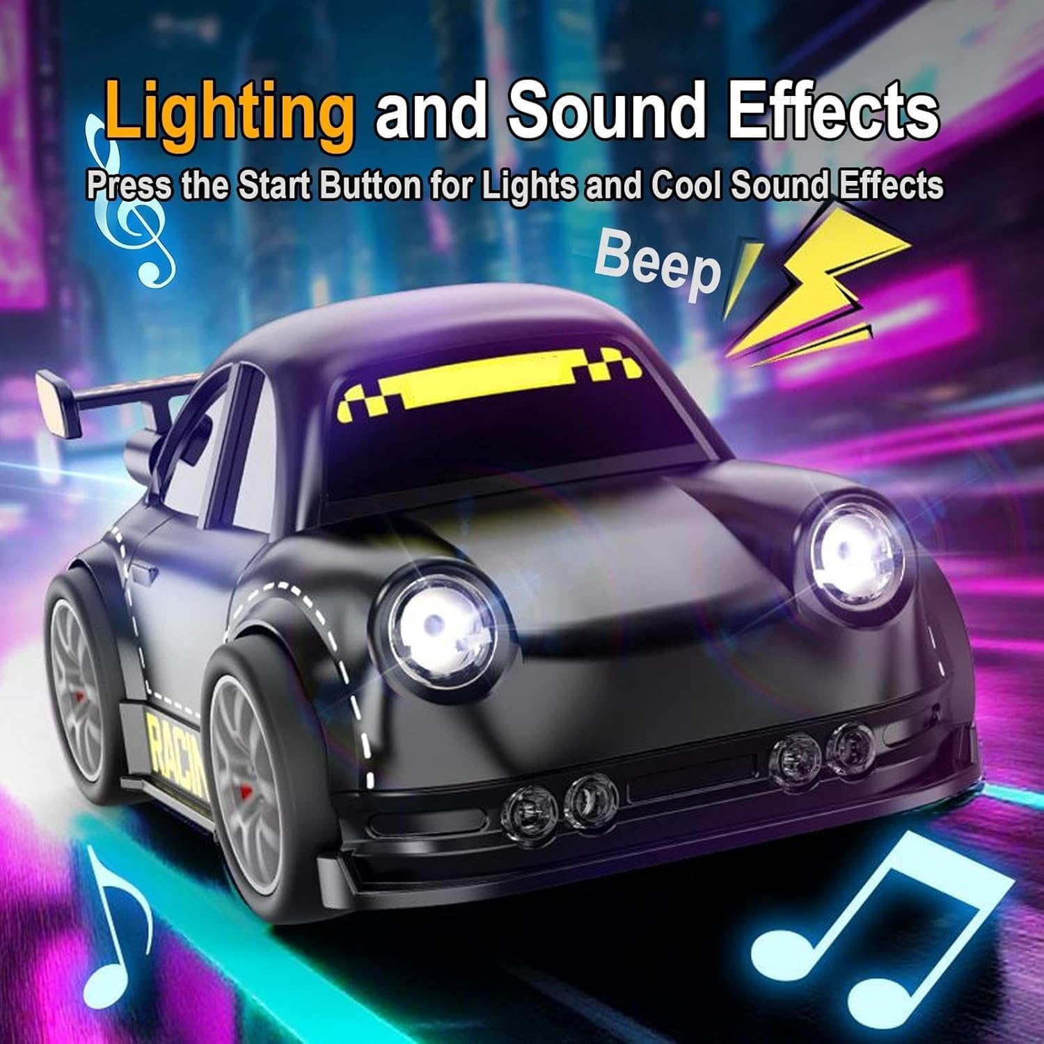 Remote Control Car,Intelligent Inductive Movement Toy Car with Auto-Follow Mode and 360°Spins Drift, 2.4Ghz RC Racing Car Simulated Sounds and Headlights, Ideal Gift for Children (Black)