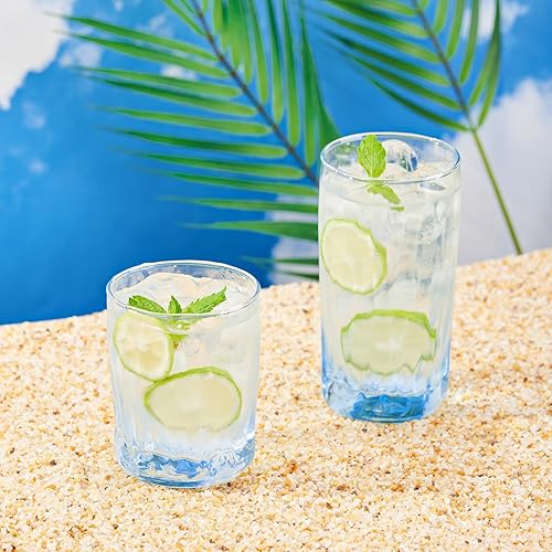 Miniatura 5 de CREATIVELAND Juego de 6 vasos de color sólido, 10 onzas, vidrio ondulado soplado por el viento, cristalería para agua, jugo, diferentes opciones