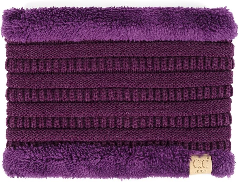 C.C Kids Ribbed Neck Warmer For Boys Girls - Comfortable Soft Warm Children Youth Knit Neck Gaiter with Fuzzy Lining