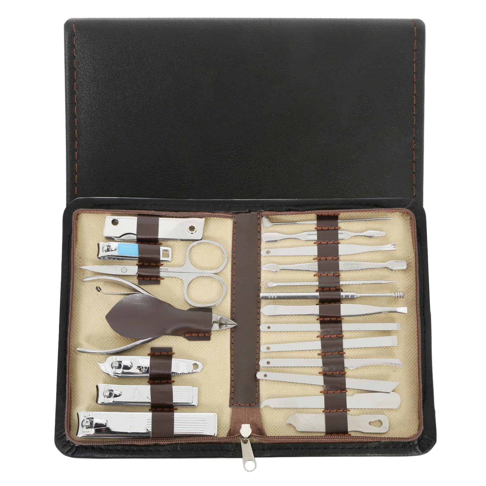 Manicure Set Nail Clippers Pedicure Kit,Beauty Tool Portable Sets-20 Pieces Professional Stainless Steel with dark brown travel case,Personal &Family Care Set,Gift Giving, Beauty,Salon
