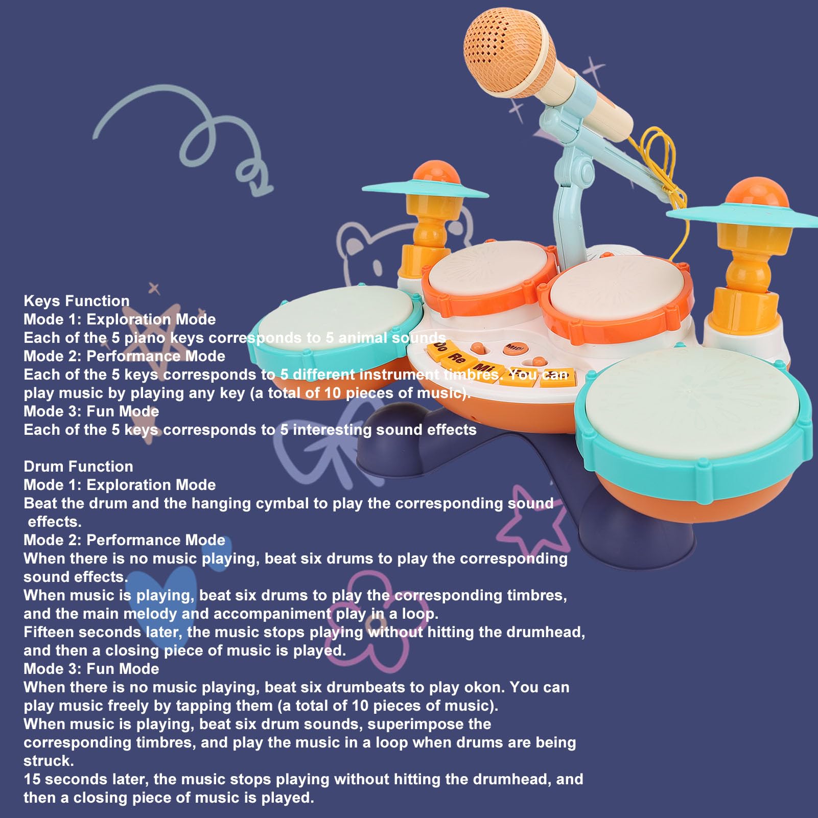 Alomejor Tamburo Musicale per Bambini con Funzione Luminosa