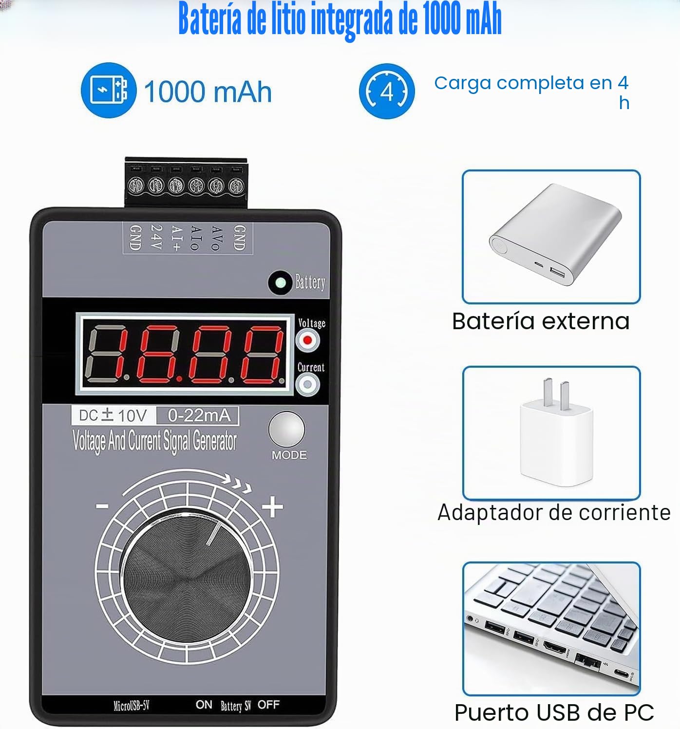 Generador De Señal Digital Portátil, Voltaje del generador de señal de mano ± 0-5-5-10V+ corriente 0-4-20MA Calibrador de fuente de señal analógica Calibrador para Probar y Calibrar Equipos