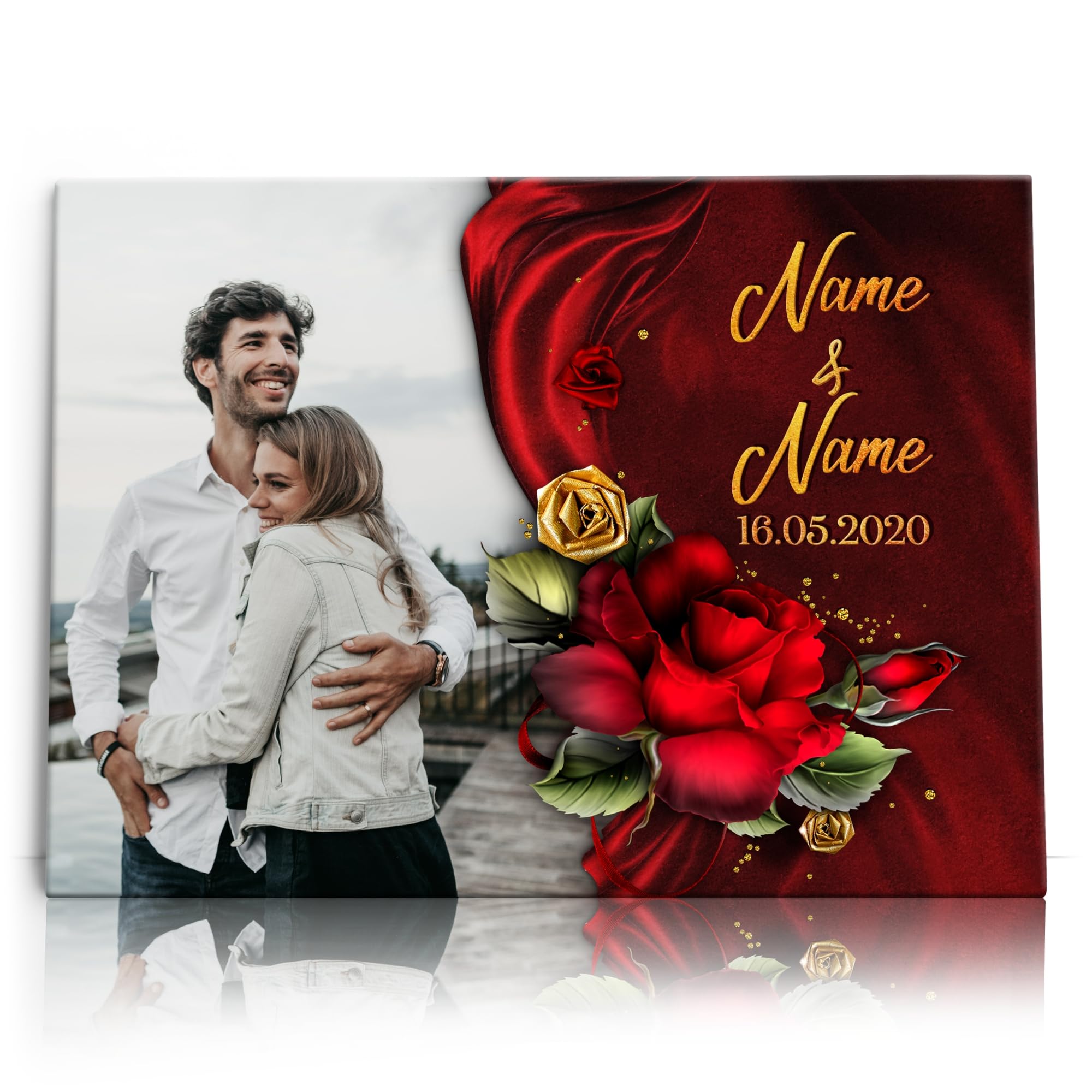 Liebesleinwand | Leinwand mit Foto, Namen und Datum | Wandbild gestalten eigenes Foto, Jahrestag Geschenk für Frauen und Männer | Geschenk der Liebe