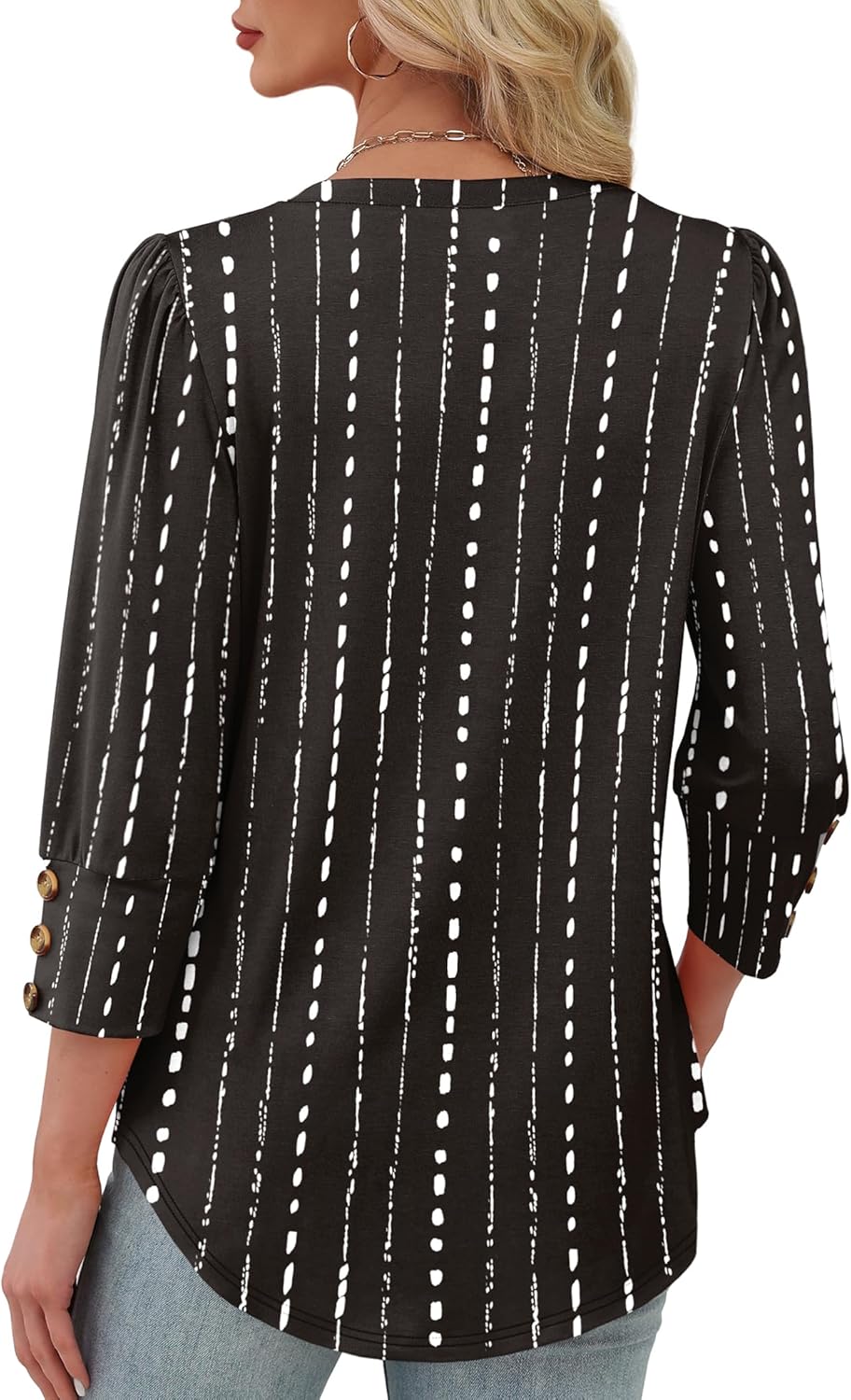 XIEERDUO Womens 3/4 Sleeve Tops with Buttons V-Neck Summer Outfits Casual Blouses Shirts Beach Vacation Fall Clothes 2025 - Image 5