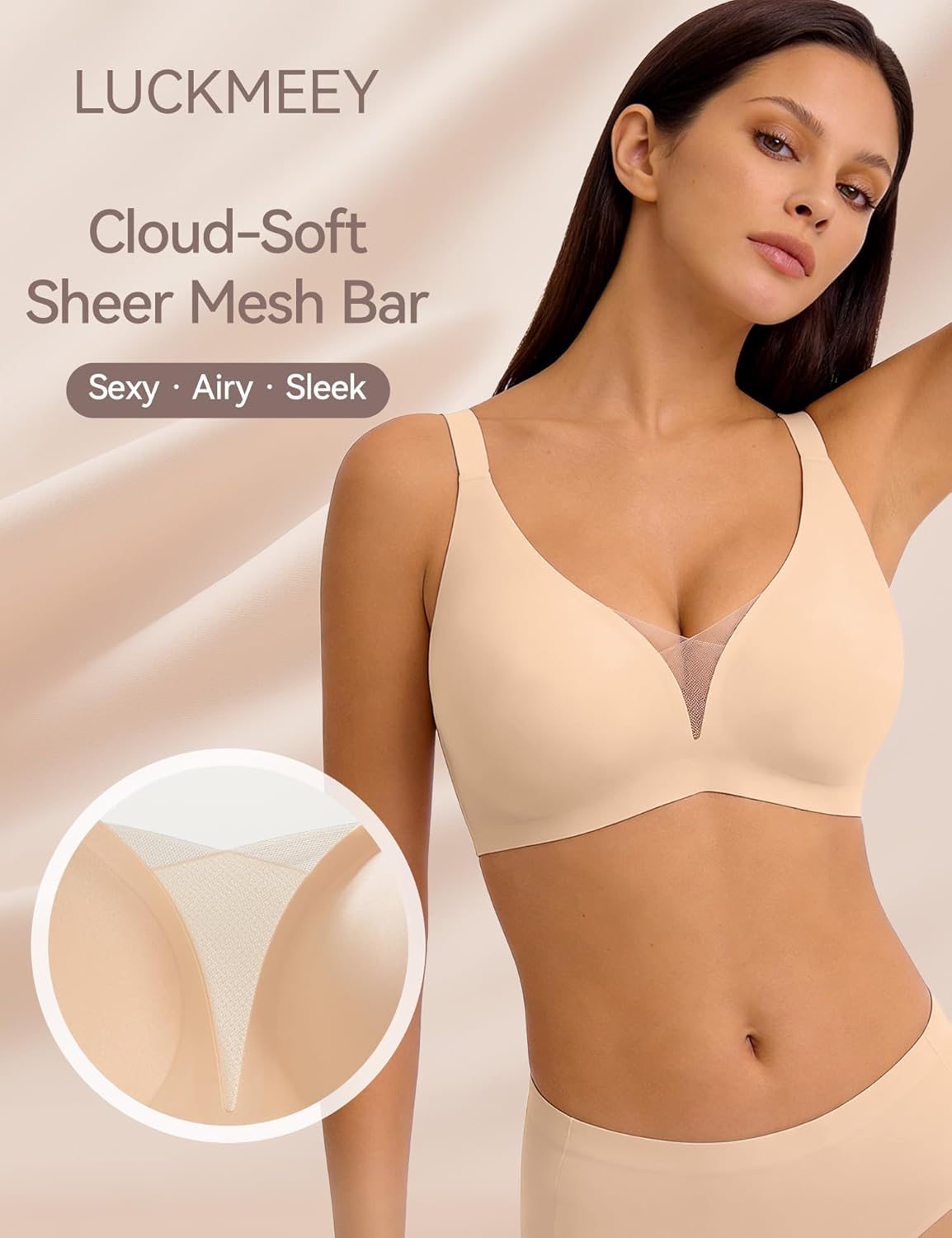 LUCKMEEY 2026 Jelly Supportive Bras for Women No Underwire, Sexy Deep V Push Up Bralette, Wireless Seamless Bra (U/Cross)