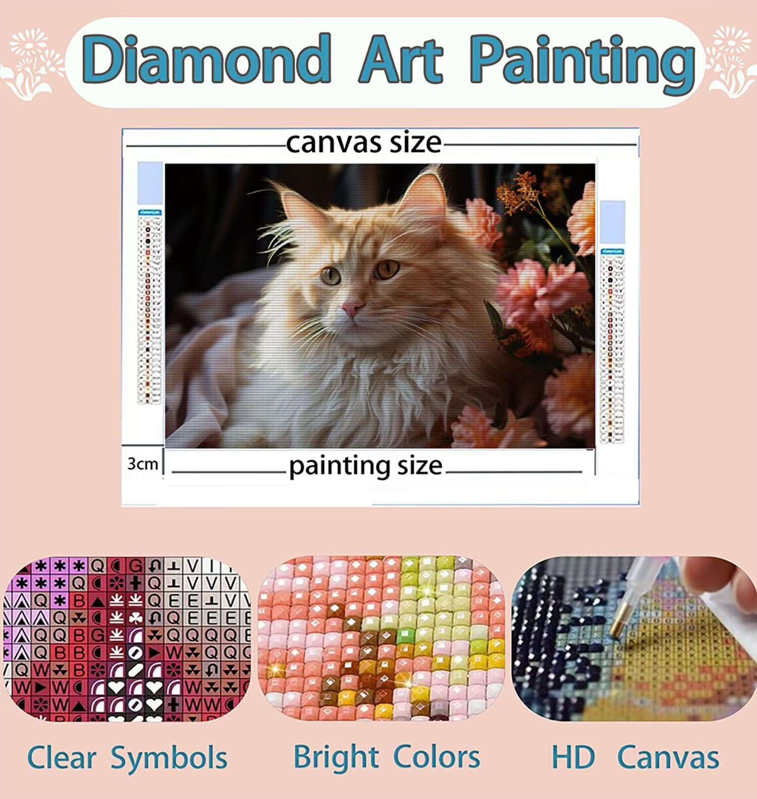 Zestaw do malowania diamentami dla kotów, DIY kwiat diamentowy obraz duży 90 x 70 cm, 5D diamenty kryształowy haft krzyżykowy zestaw artystyczny, DIY obrazy diamentowe malowanie dekoracja domu W-932