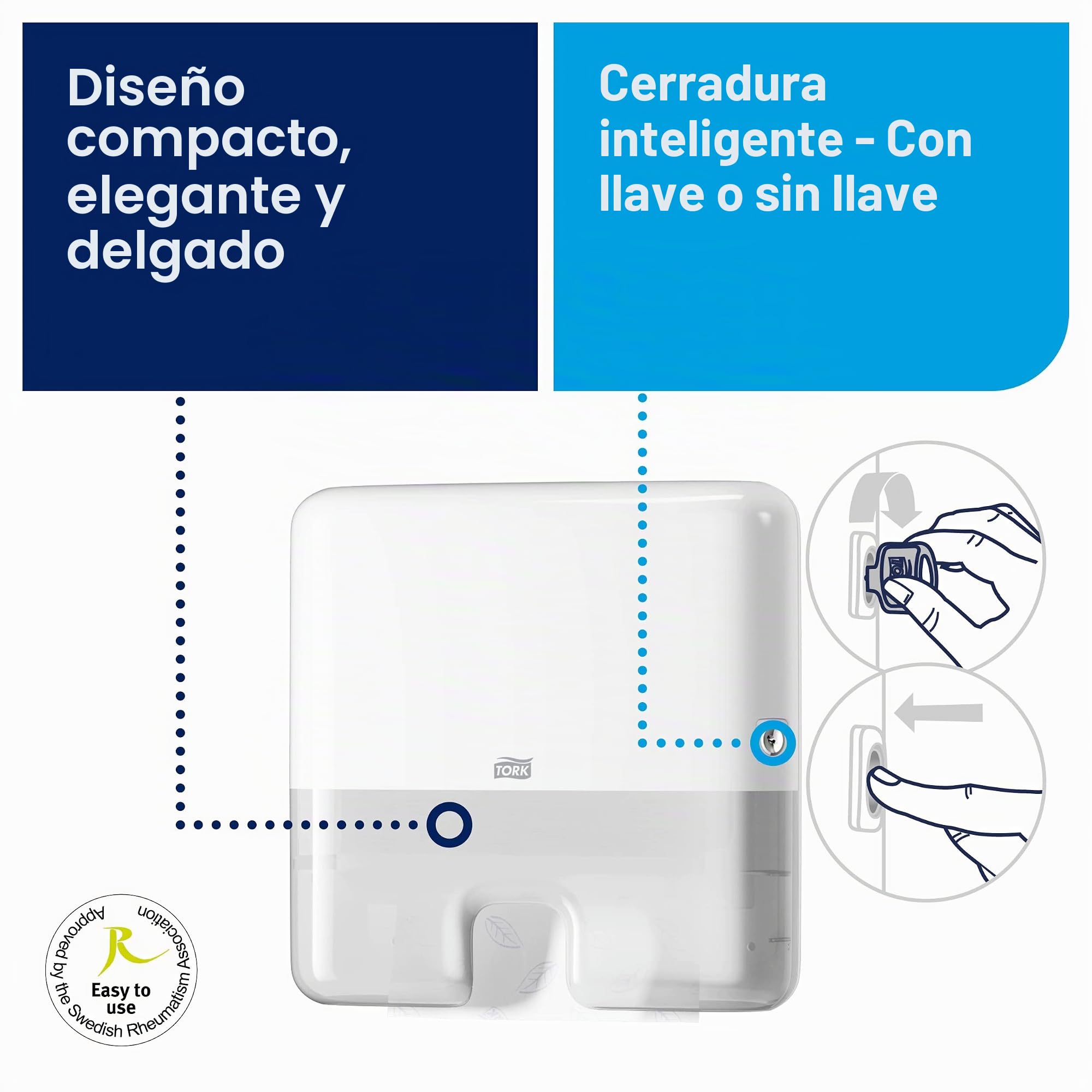 Tork 952100 Kit de inicio mini / 1 x Dispensador + 1 x Recambio de toallas de mano para el sistema de toallas entredobladas H2 / Blanco (100 hojas)