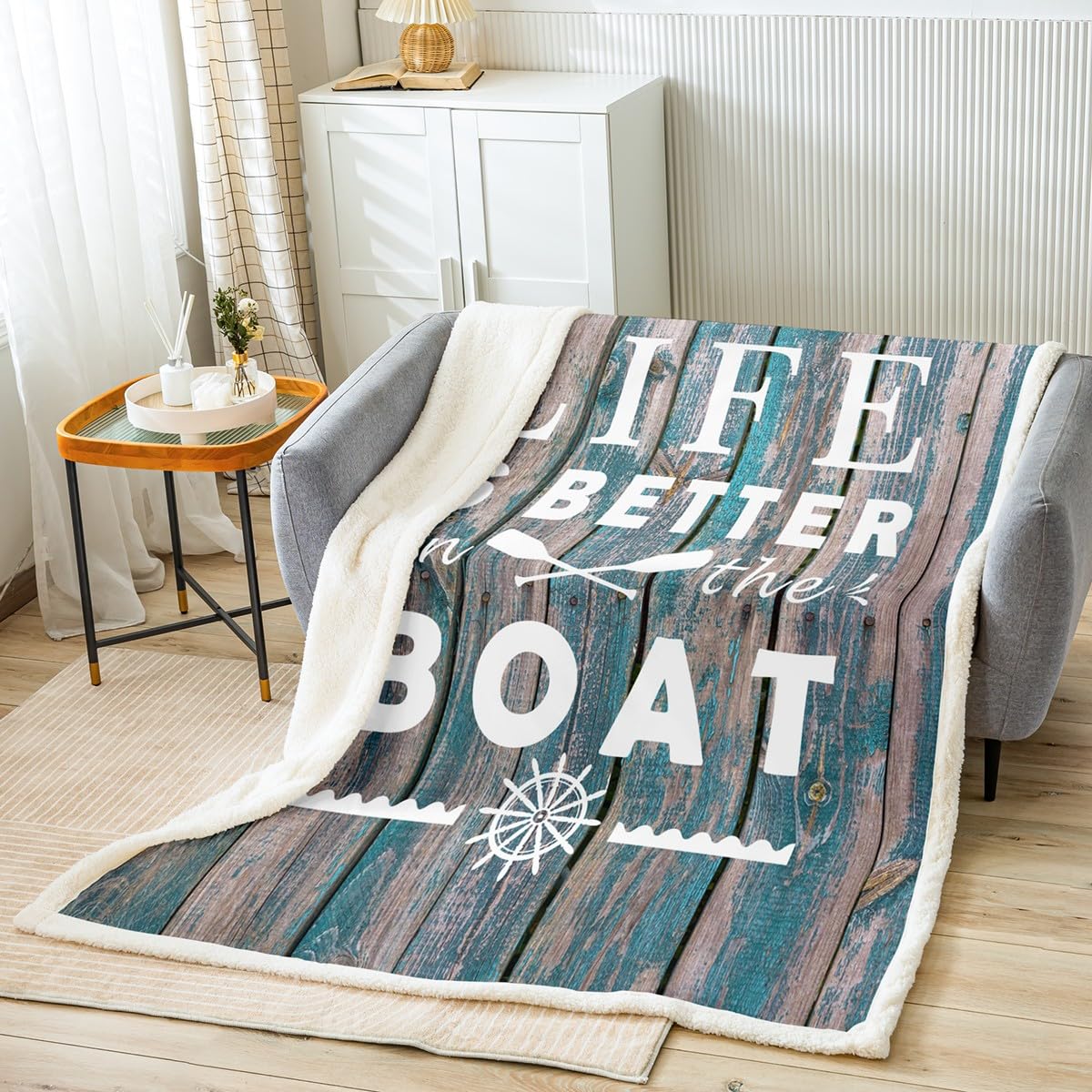 Erosebridal Go Boating Fleece Bed Blanket Lake House Life Sherpa Blanket Queen 90