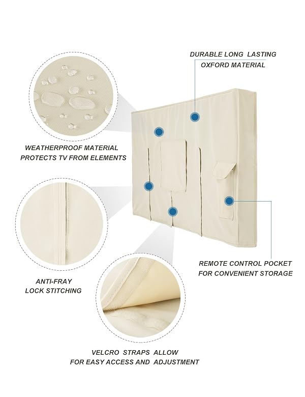 iBirdie Outdoor TV Cover 48 to 50 inch Weatherproof, Cover Size 47.5''L x 30''H, Waterproof for Outside Flat Screen 48 to 50 inch TV, Beige, 600D Thick Fabric Screen Protector with Bottom by iBirdie - Image 3