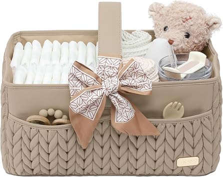 Nappy Organiser Storage Caddy, Portable Nursery Storage Basket For Newborn Essentials, Baby Shower Gifts Basket For Changing Table Beige
