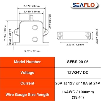 SEAFLO Electric Field Bilge Switch - 12V/24V, 20A at 12V or 10A at 24V, Automatic Water Level Sensor Switch, No Float, Solid State Bilge Pump Switch, Marine Boat, SFBS-20-06,