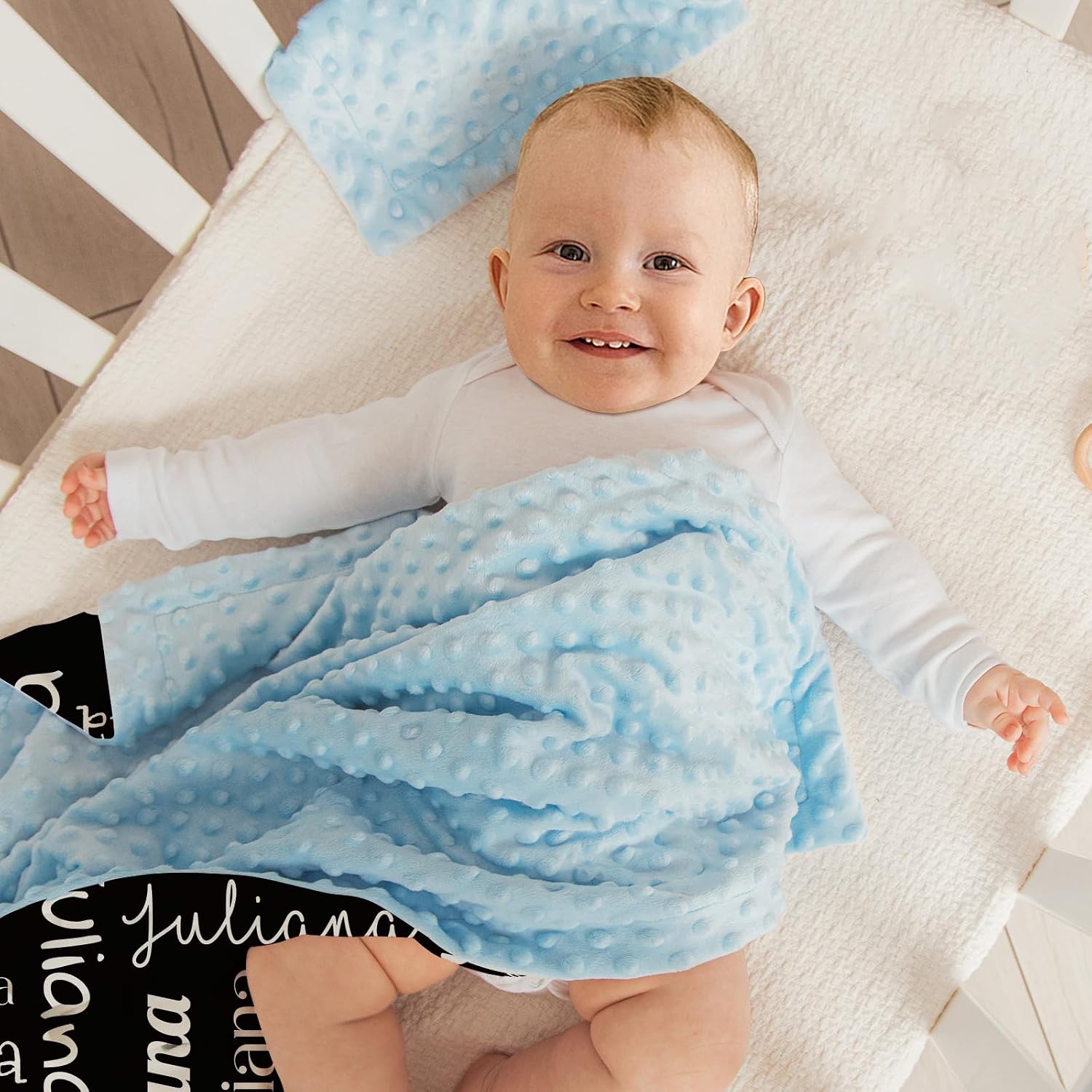 Custom Name Baby Blankets, Personalized Infant Throw Blanket for Newborn, 30"X40" Soft Blanket for Daycare Toddler, Double Layer with Plush Dotted Backing Blankets, Black & White