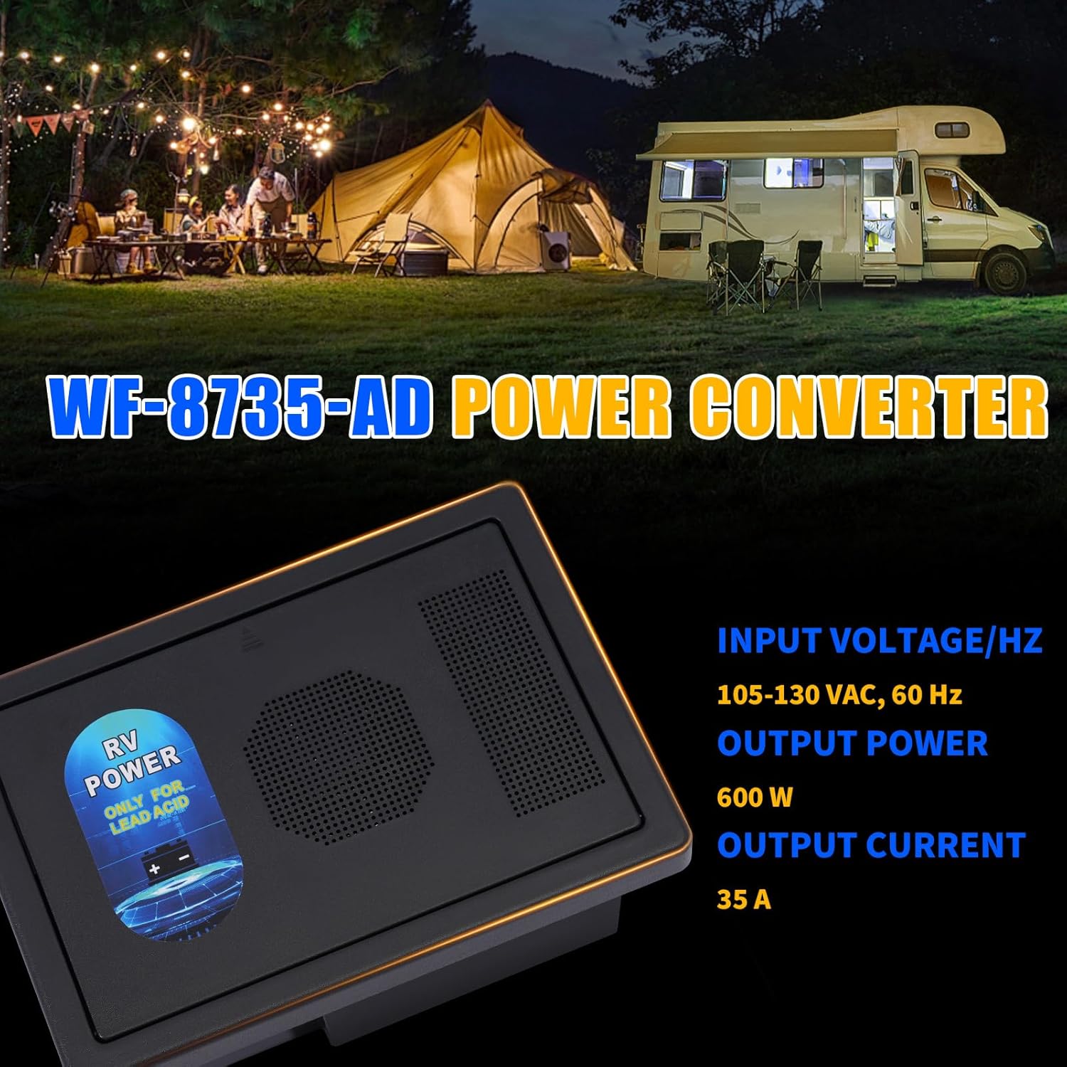 RV 30 Power Converter WF-8735-AD Converter Charger Auto Detect, 35 Amp DC Output Compatible with RV,Camper,Caravans,Travel Trailer