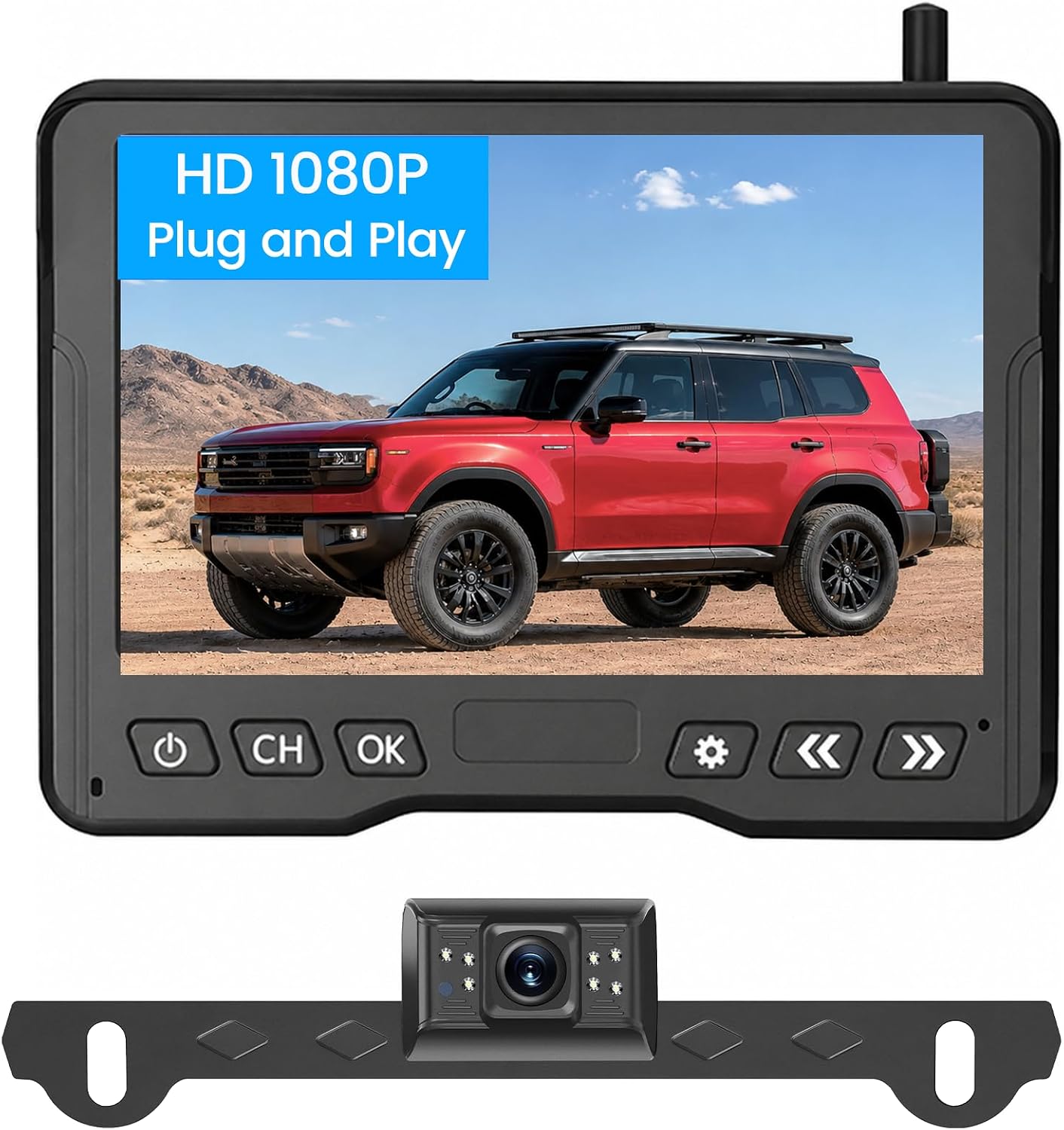 15-Min Install 5-Inch Wireless Backup Camera for Car:1080P HD No Drill Plug-Play 2-Split Monitor, Need Wiring Stable Signal Waterproof IR Night Vision Rear View Camera for SUV, Pickup, Van, Camper