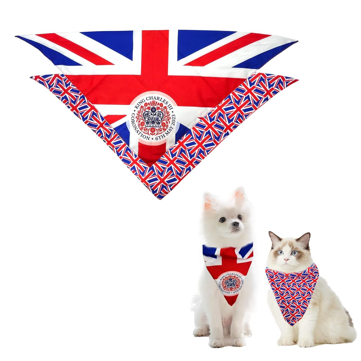 2 pañuelos ajustables para perros King Charles Coronation, pañuelos personalizados para perros pequeños, medianos y grandes, bufanda lavable para mascotas