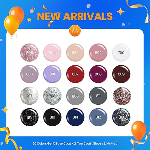 Miniatura 2 de Beetles Modern Muse - Kit de 20 esmaltes de uñas de gel semipermanentes en tonos piel gris rosado y azul para principiantes con capa base y superior