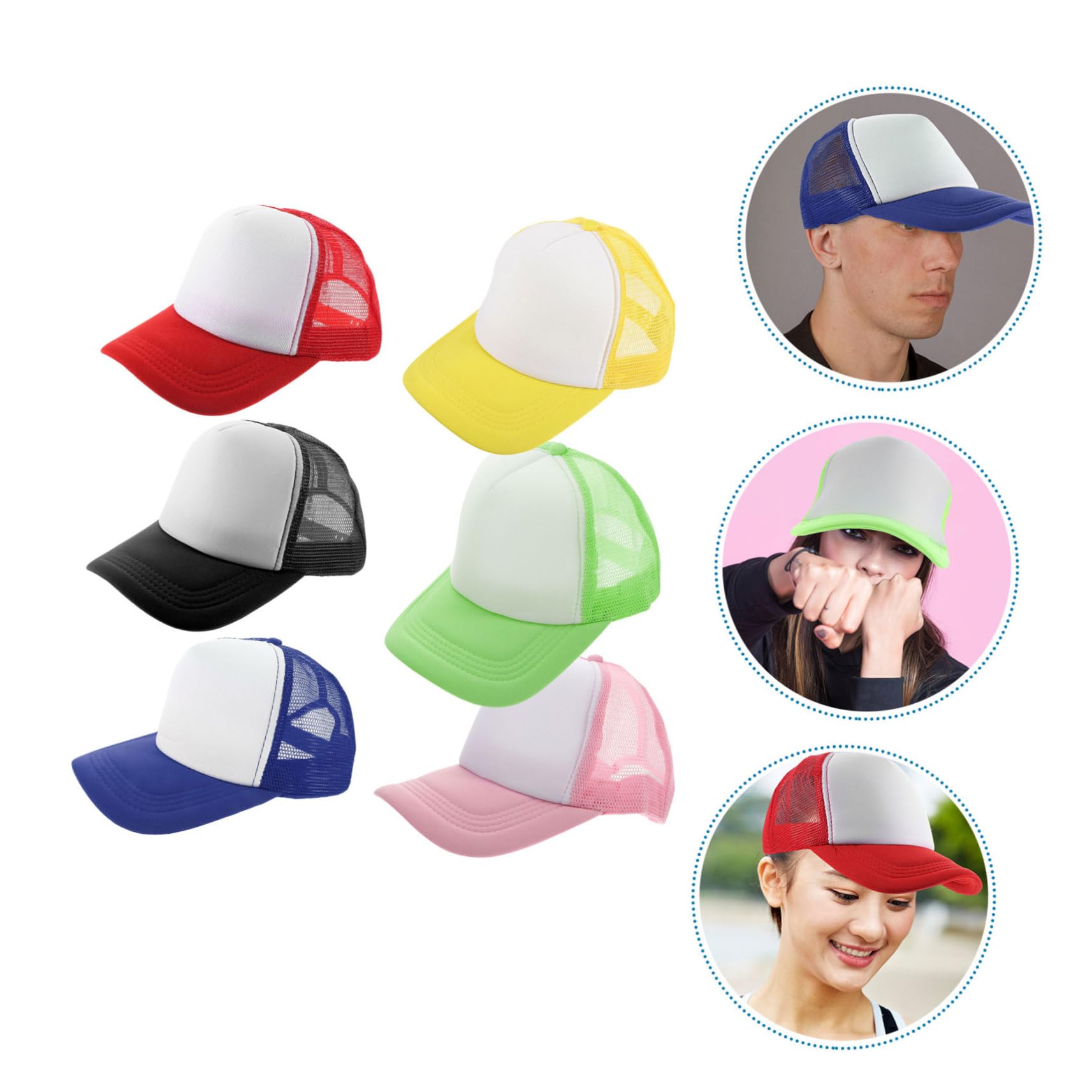Abaodam 6pezzi Cappellino da Baseball in Rete Stampata Sublimazione Cappellino Unisex Stampa Sublimazione Cappellini Estivi in Poliestere Cappellini Sportivi Estivi Regolabili Parasole
