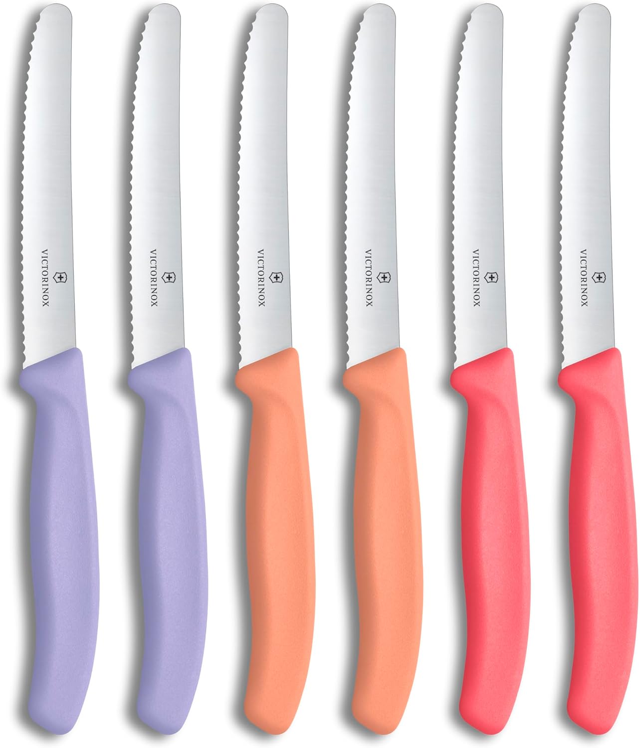 Victorinox Swiss Classic, Tomato-Bread Knife Set, 6-pieces, sharp blade, serrated edge, 4.3 Inch, stainless steel, Lavender, Pink, Orange
