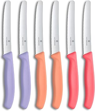 Victorinox Swiss Classic, Tomato-Bread Knife Set, 6-pieces, sharp blade, serrated edge, 4.3 Inch, stainless steel, Lavender, Pink, Orange