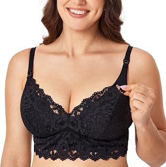 MOMANDA Womens Lace Nursing Bra Wirefree Padded Breastfeeding Maternity Bralette Cute More Coverage