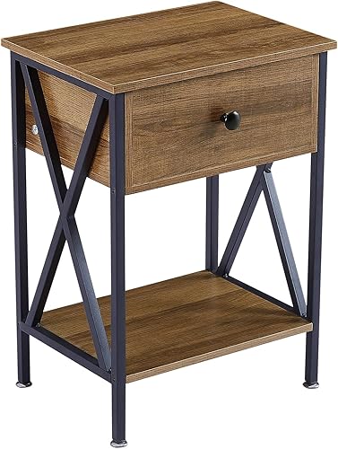 Miniatura 9 de VECELO Mesita de noche, moderna mesita de noche, mesita de noche con cajón y estante de almacenamiento para sala de estar, dormitorio, marco de