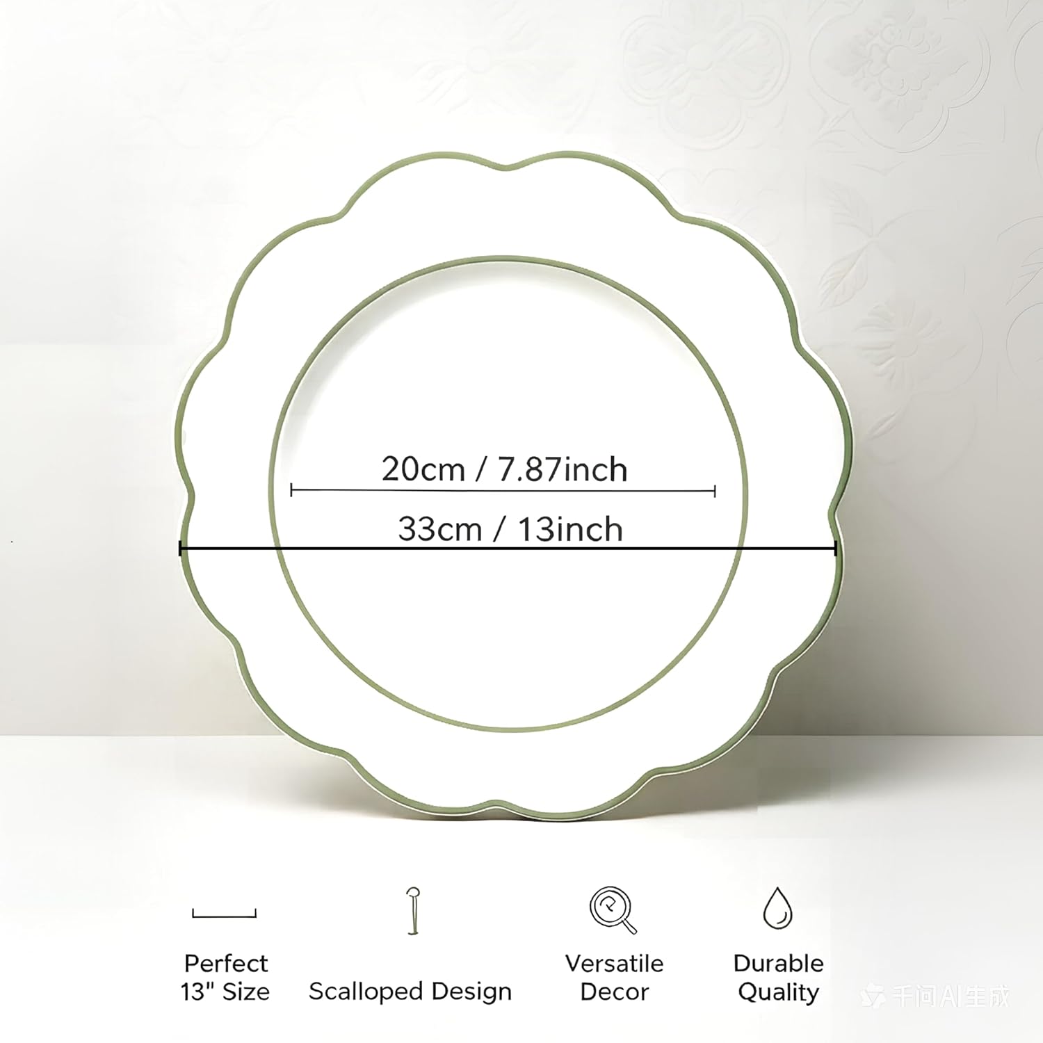 gold charger plate set of 12, suitable for charger plates for dinnerware, flower-shaped plastic charger plates for Thanksgiving and Christmas (green)