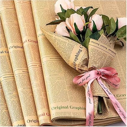 Papel Regalo Kraft Vintage, 20 Piezas Papel de Regalos para la Decoración de Flores de Regalo de Artesanía de Periódicos Cumpleaños Navidad Bodas(50 x 70 cm)
