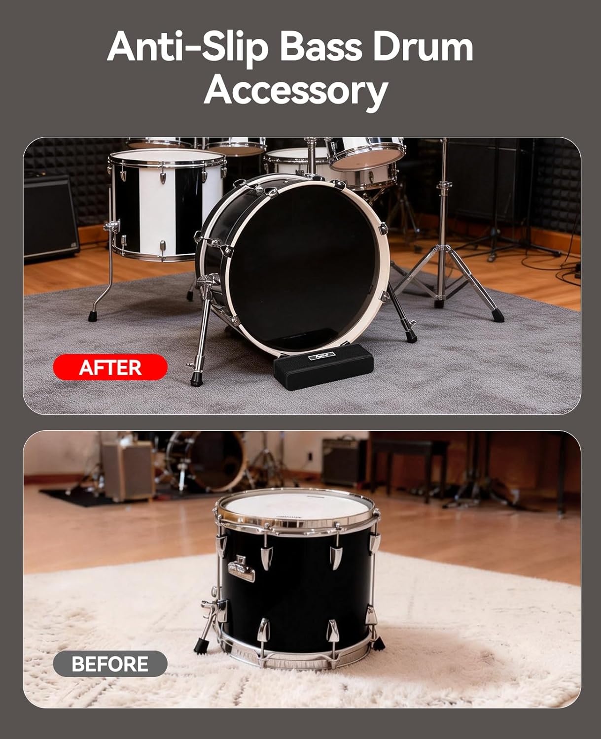 POGOLAB Bass Drum Anchor for Creep, Anti-Slip, Drum Block Stopper Works on Drum Rugs, Mats, Carpets and Floor for Drum Set Drummer Accessories Gifts