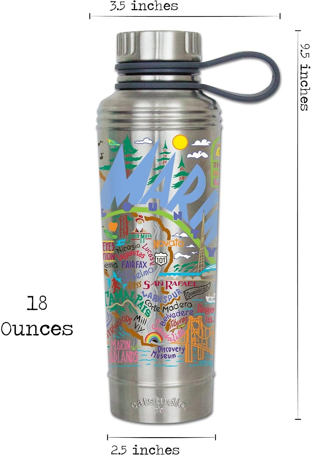 Catstudio Marin Stainless Steel Water Bottle | Triple Wall Insulation With Non Slip Bottom | Great For Running, Hiking, Sports, & Travel