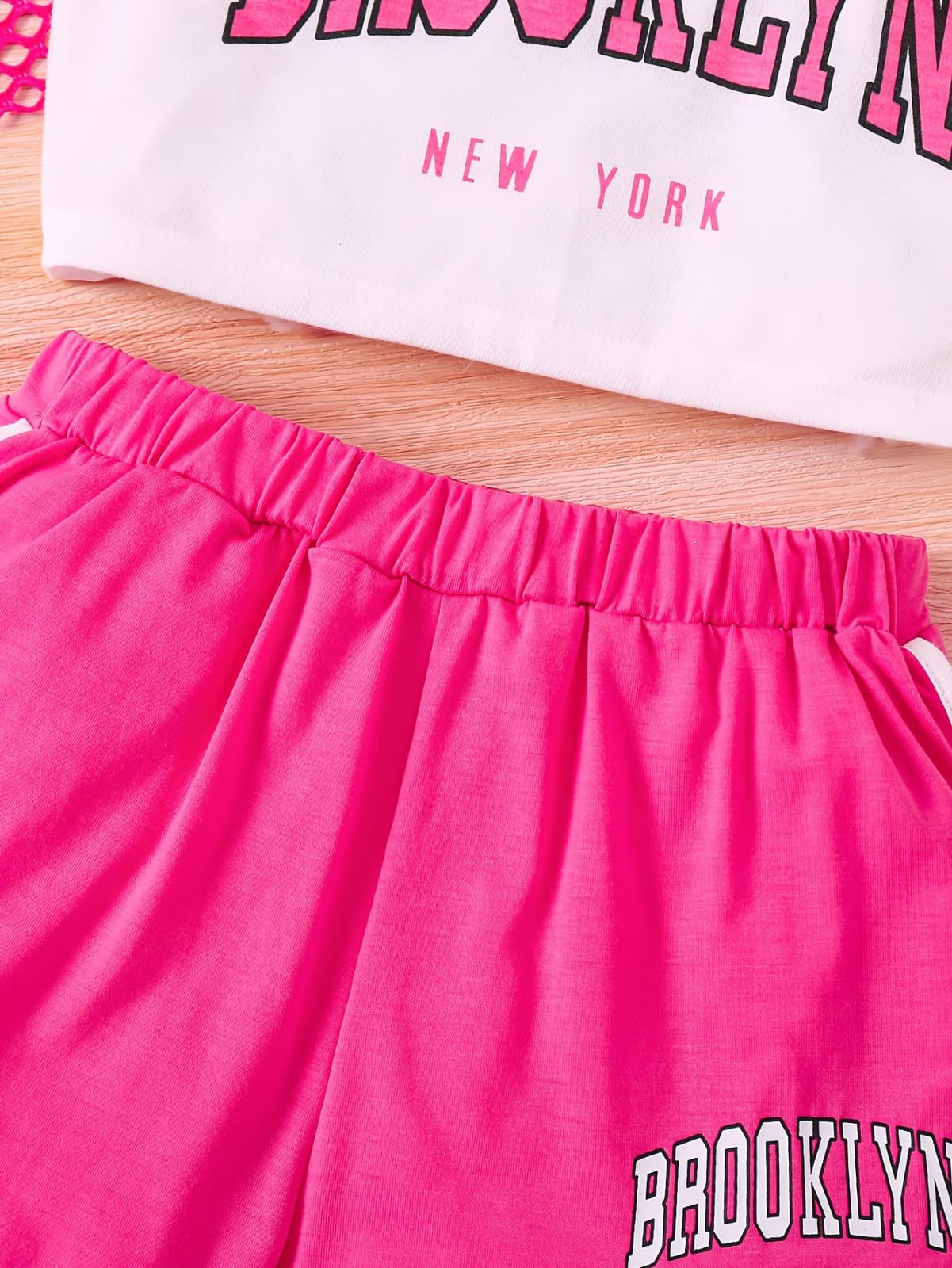 Chándal para niños y niñas, traje deportivo para correr, conjunto de ropa de verano para niñas, conjunto de 3 piezas, informal, corte holgado, parte superior sin mangas, pantalones cortos combinados