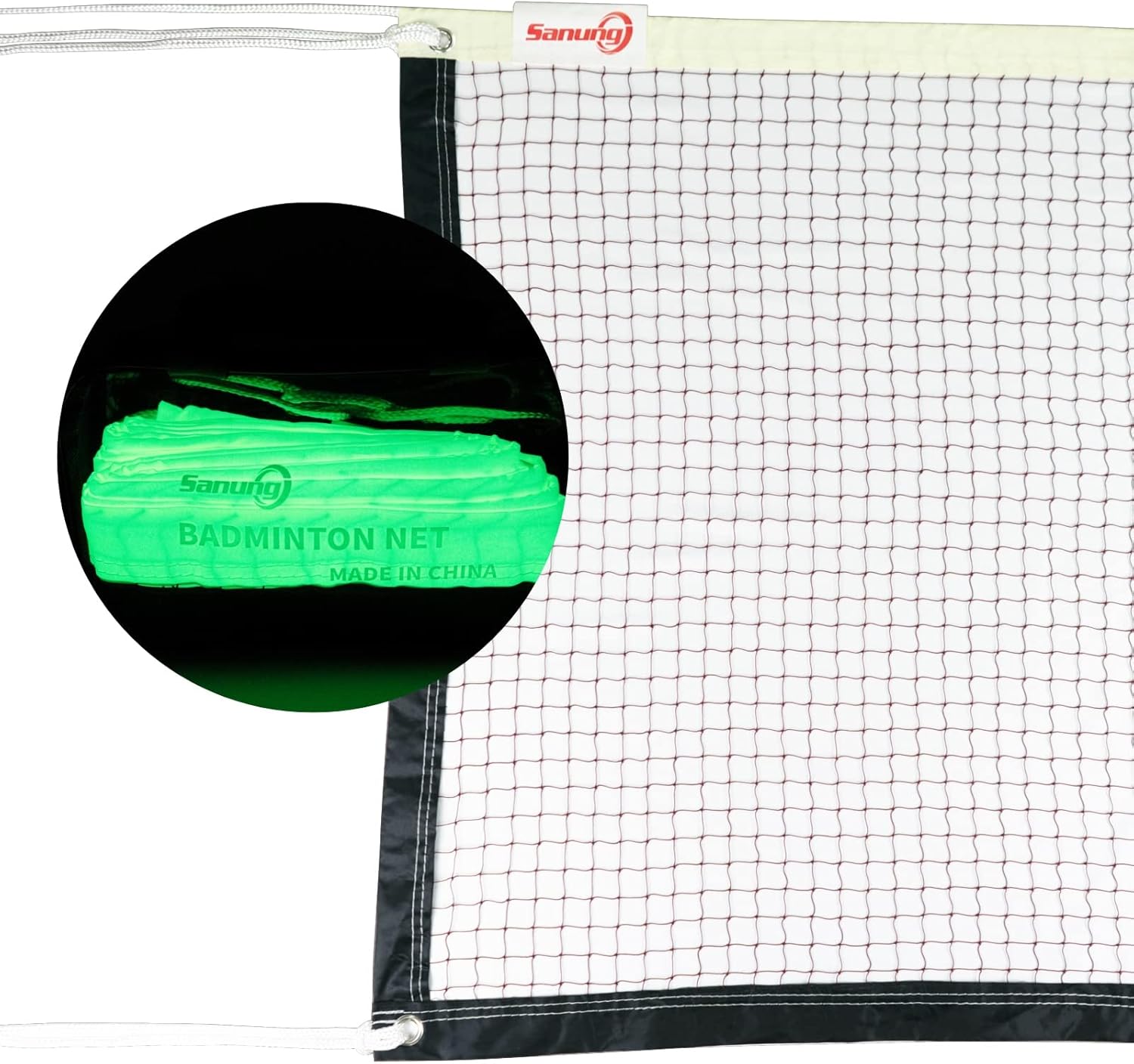 Sanung Fluorescent Badminton Net,20FT x 2.5FT Standard Size Volleyball Badminton Net Replacement for Night Use,Indoor Outdoor Weather-Proof,Upper Edging Glowing in the Dark
