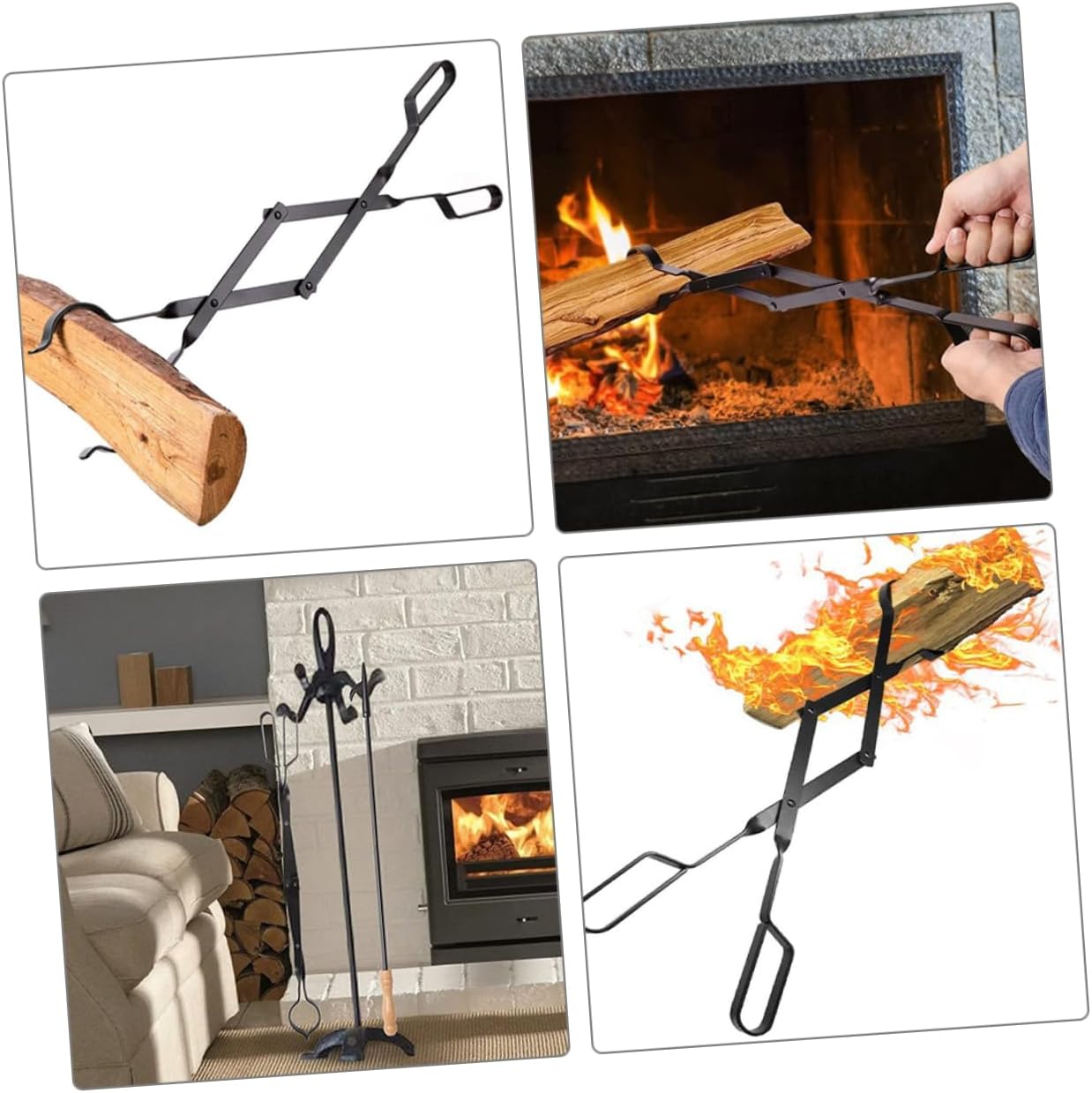 Xmas Indoor Firewood Tong Folding Log Grabber Iron Fireplace Tool