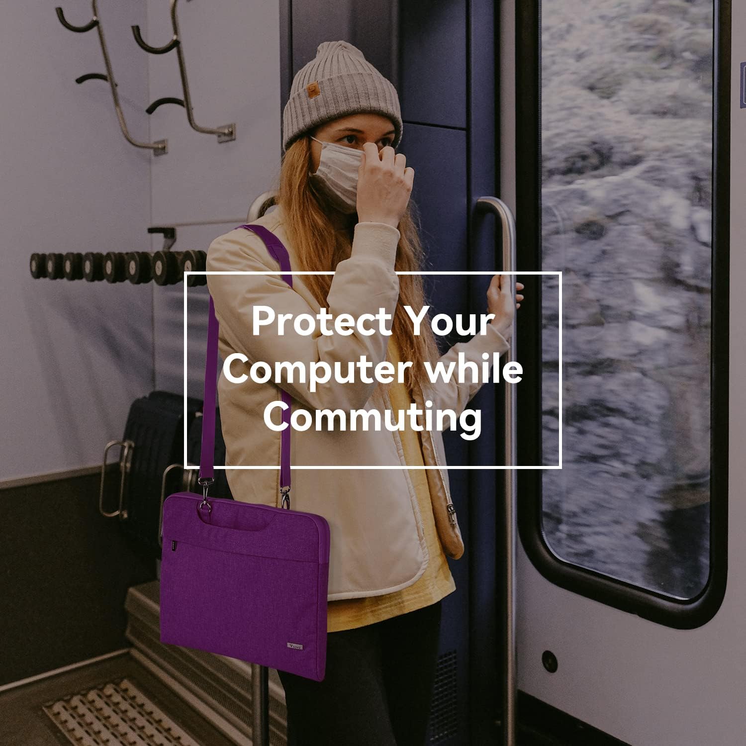 Voova 17 17.3 Inch Laptop Sleeve Case, Slim Women Men Shoulder Hand Bag Compatible with Razer Blade Pro 17, Lenovo Dell Asus Acer HP Notebook Messenger Briefcase with Strap, Waterproof, Purple - Image 7