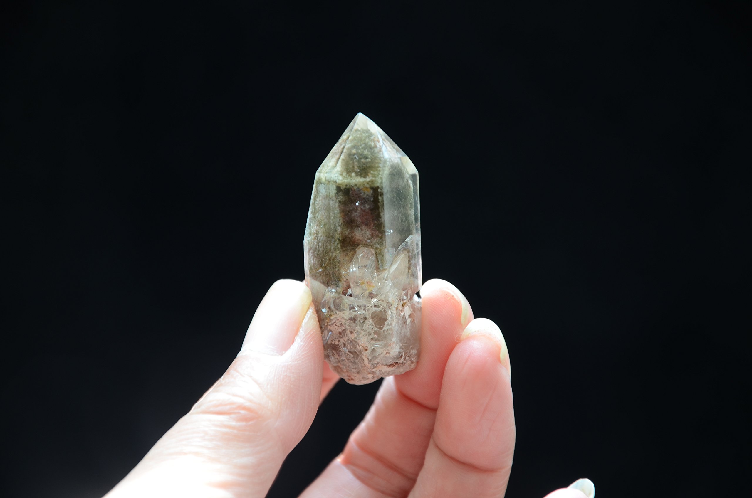 Real Tibet Himalayan High Altitude Clear 6 Sided Single Terminated Crystal Point Quartz Bacchetta da 1,85 Pollici con Fantasmi Verdi Spirituale Crystal Specimen