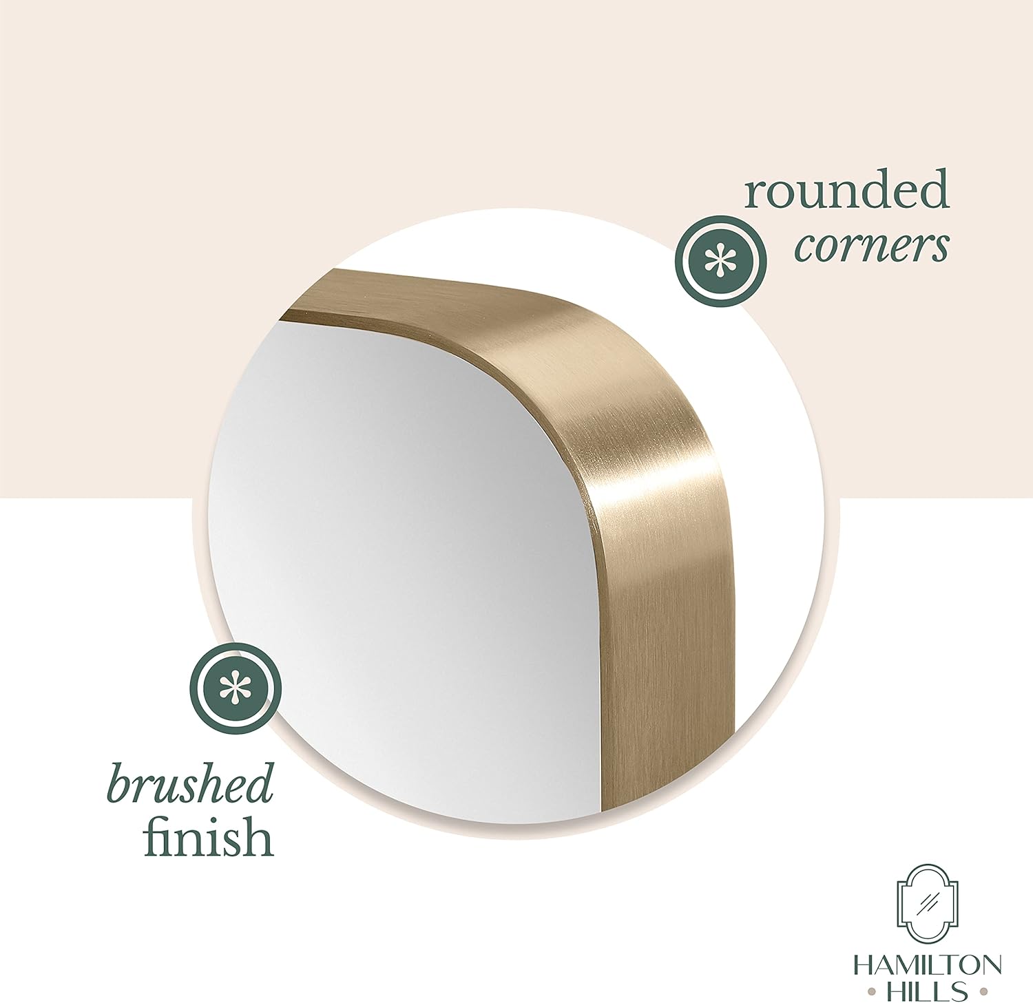 Hamilton Hills Contemporary Brushed Metal Wall Mirror | Glass Panel Gold Framed Rounded Corner Deep Set Design | Mirrored Rectangle Hangs Horizontal or Vertical (24" x 36") : Home & Kitchen