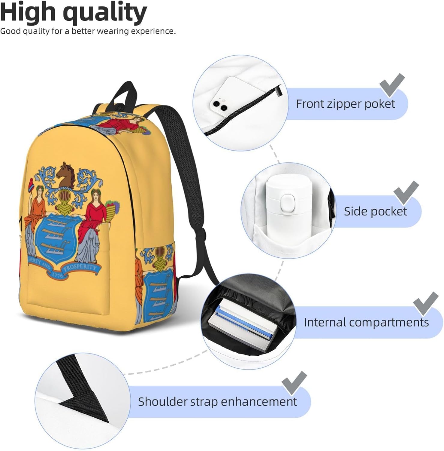 Flag of New Jersey print Backpack Travel Backpacks for Women Men College Backpack Computer Bag for Travel