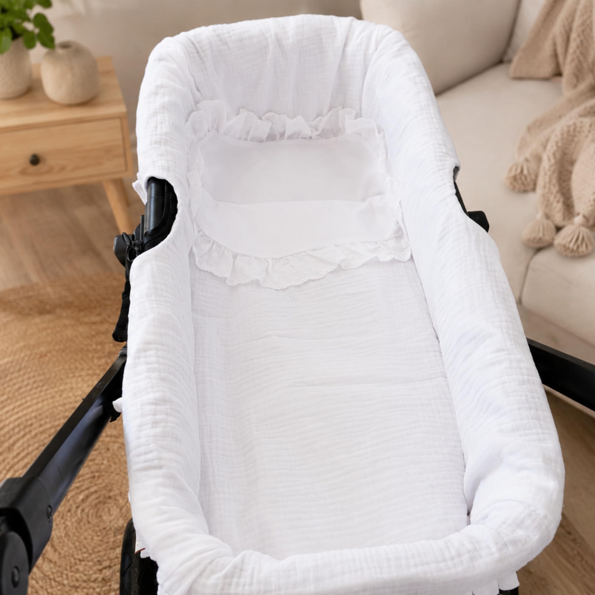Thermikoa Saco Arrullo Bebé Recién Nacido 72x34 cm – Saco Capazo Universal (Blanco Muselina) - Tamaño Pequeño