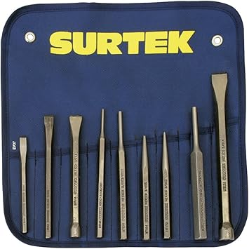 Surtek 117194 Juego Profesional Combinado de Cinceles, Puntos y Botadores,  9 Piezas : Amazon.com.mx: Herramientas y Mejoras del Hogar