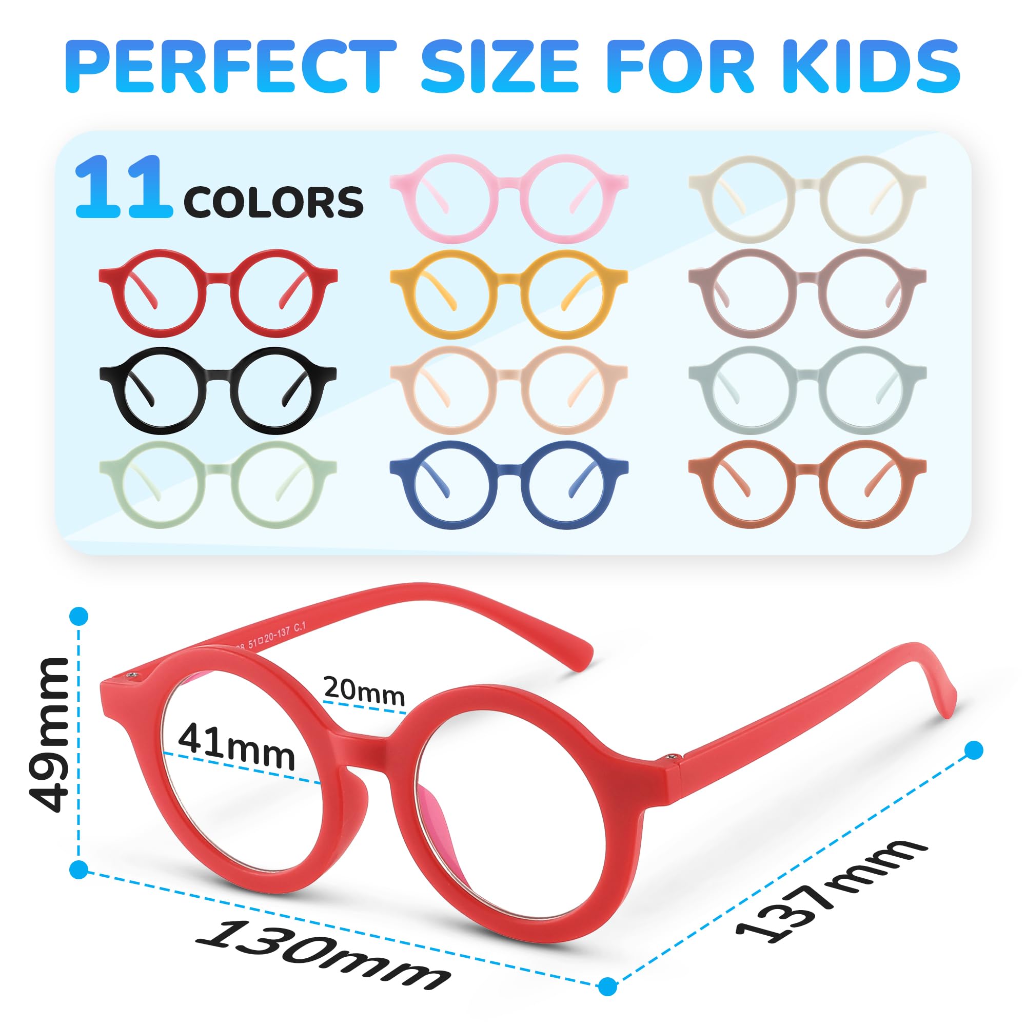Yogo Vision Kinder-Brille mit Blaulichtfilter für Mädchen und Jungen, blendfreie Computerbrille, für die Schule und die Arbeit (rot)