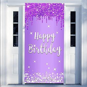 Purple Silver Happy Birthday Door Banner Decorations for Women, Birthday Door Cover Backdrop Party Supplies,Large 16th 21st 30th 40th 50th Birthday Poster Sign Decor, purple birthday | Door cover backdrop, large poster sign for her