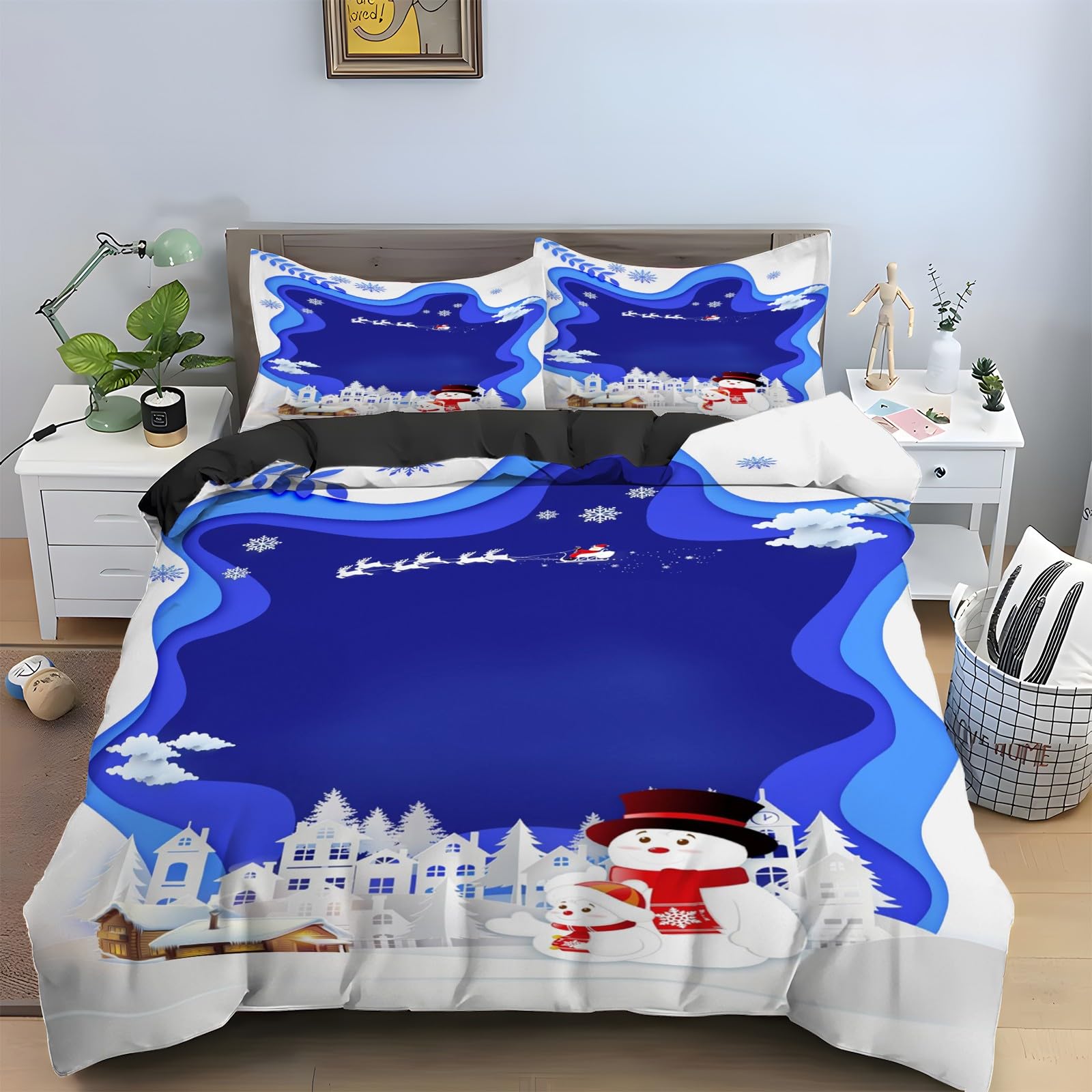 Housse de couette 240x260 cm parure de lit 3 pièces microfibre nouvelle année