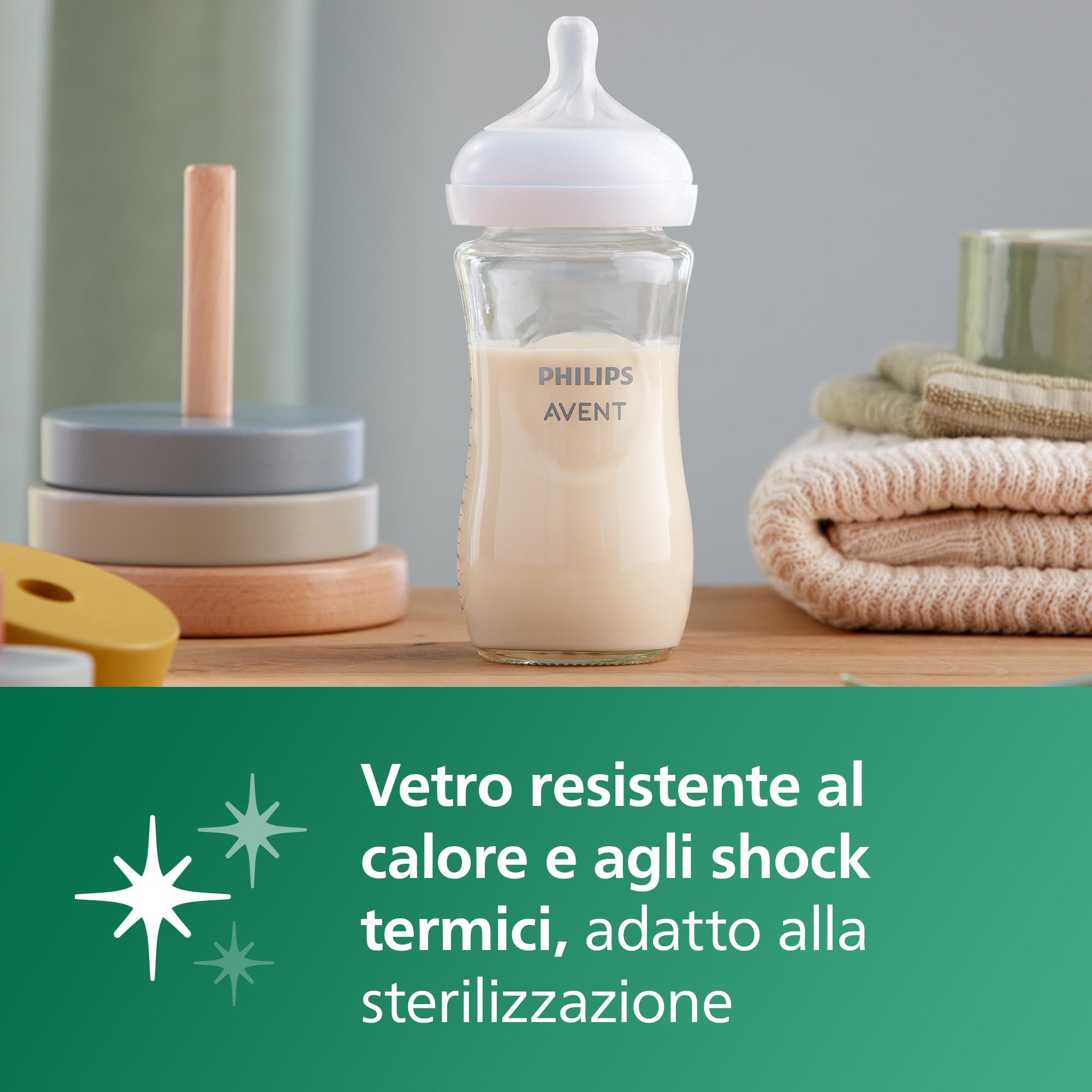 Philips Avent Biberon Natural Response in vetro - Biberon da 240 ml, senza BPA, per neonati da 1 mese in su (modello SCY933/01)