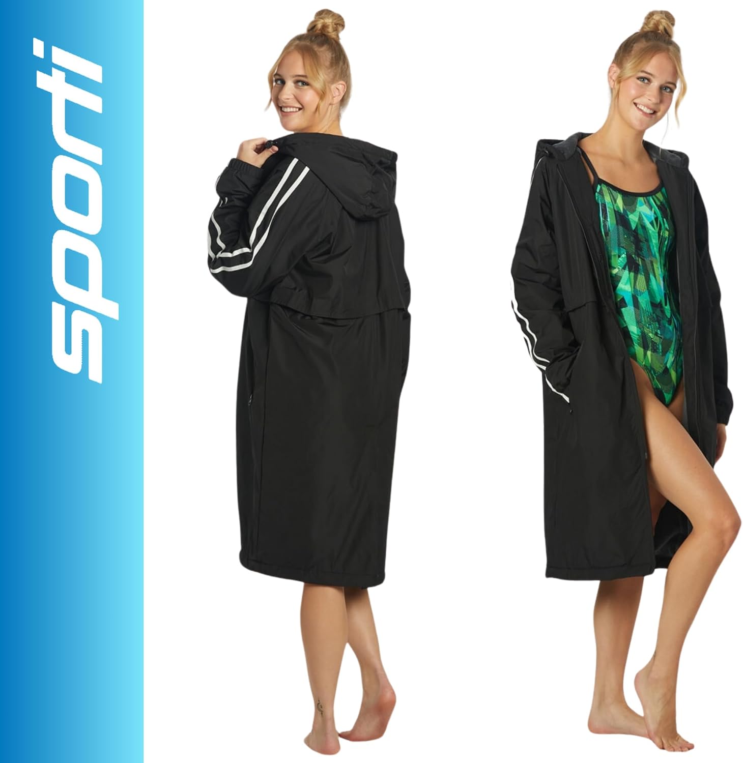 Sporti Unisex Swim Parka with Comfort Plush Fleece Lining, Multi Pocket Zipper - Water Resistant Swim Coats for Women & Men
