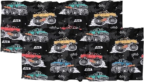 Cenefas de cortina opacas con diseño de camión monstruo para niños, coloridos diseños de caricaturas, camiones monstruo, eficiencia energética, con