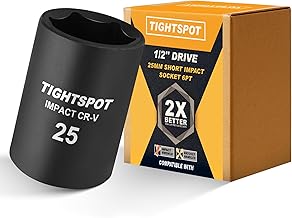 TIGHTSPOT 1/2 Inch Drive 25mm Shallow Impact Socket with Anti-Rounding 6 Point Design, Heat-Treated CRV Steel