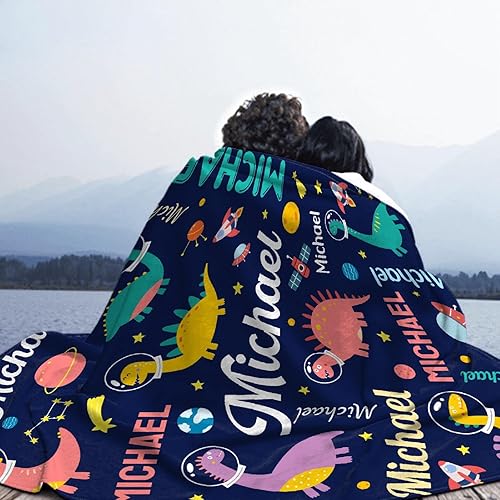 Miniatura 6 de Manta personalizada para amantes de los dinosaurios con nombre personalizado de dinosaurio bebé, manta de franela suave, regalo significativo para