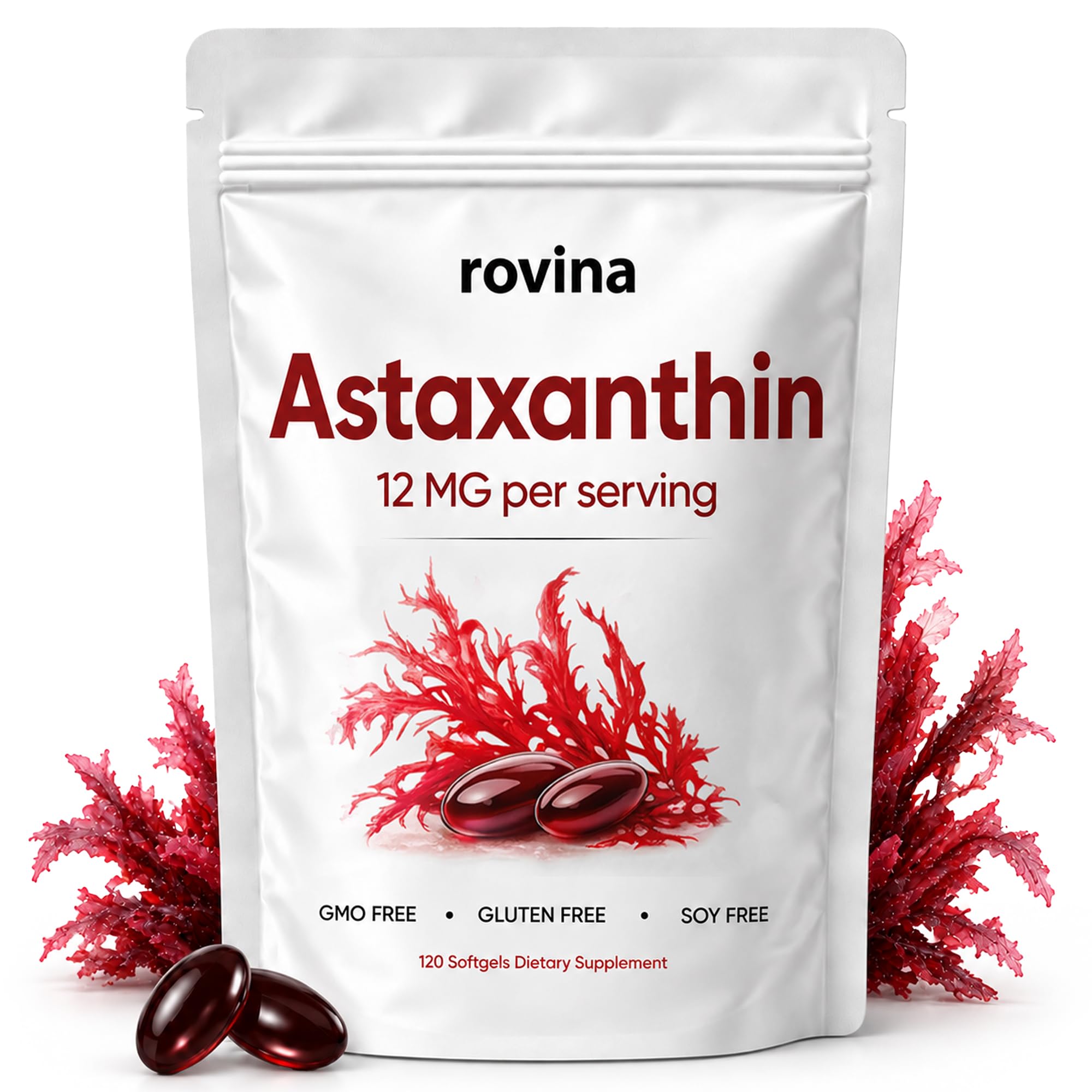 ROVINA Astaxanthin 12mg Softgels, Immune, Joint, Non-GMO, Vegan Friendly, 120 Softgels