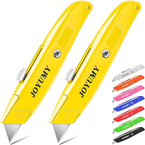 Paquete de 2 cortadores retráctiles para cuchillos, retráctiles de aluminio resistente, para cartón, cajas y cartones (negro)