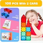 Gemmicc Magnetic Tiles Building Blocks for Kids, STEM Approved Educational Toys,3D Magnet Puzzles Stacking Blocks for Boys Girls,100 PCS Advanced Set with 2 Cars