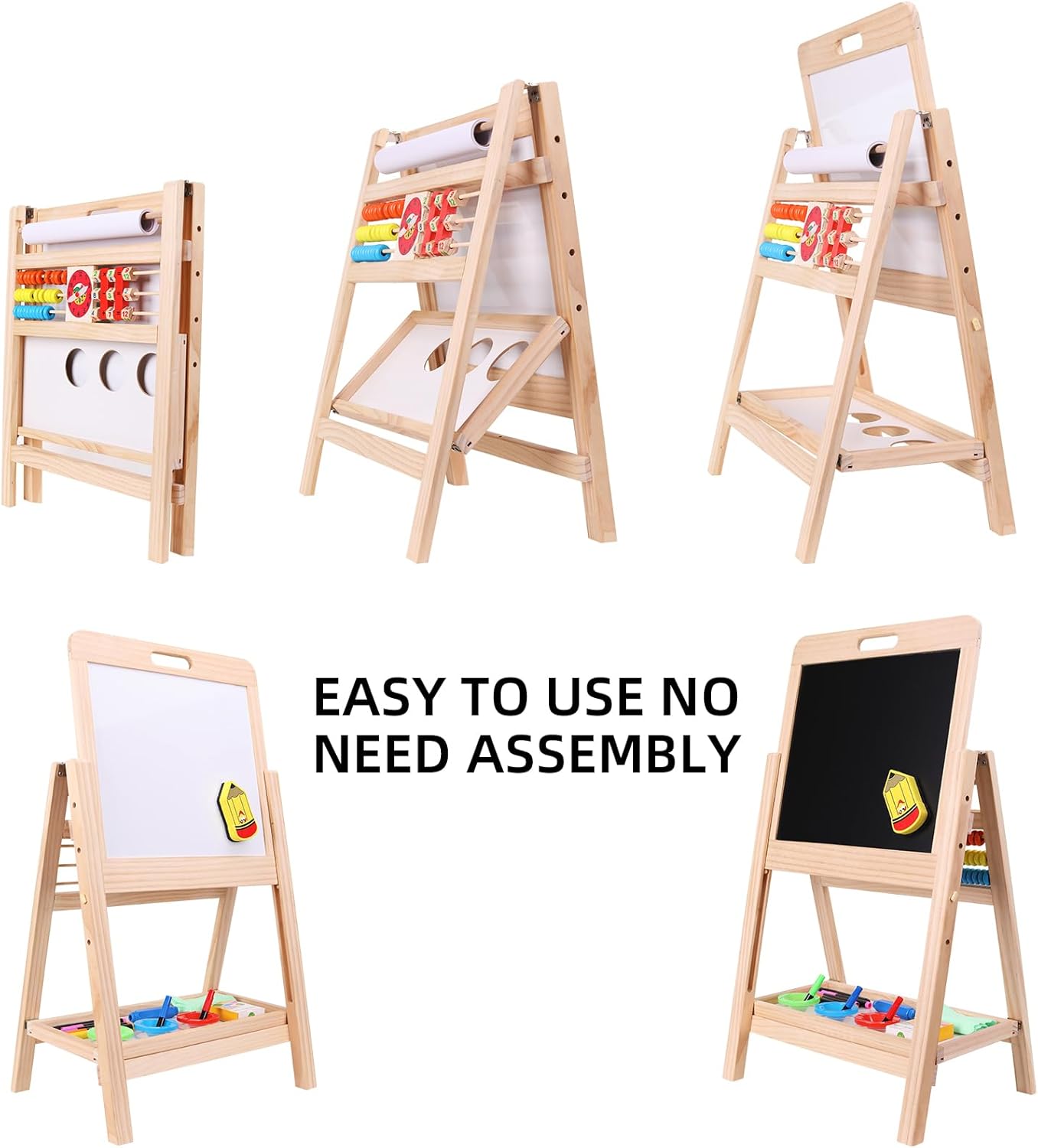 QZMTOY Kids Art Easel, Deluxe Standing Easel Set, Adjustable Art Table, Dry Erase Board & Chalkboard Double Sided Stand, 360 Rotating Drawing Easels with Art Supplies, Adjust Height 28-39in